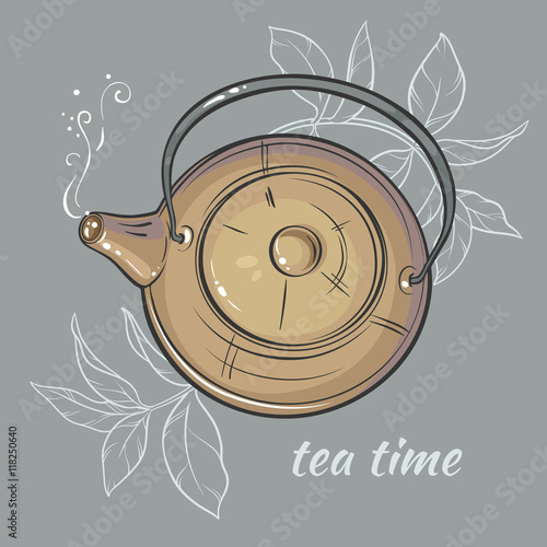 Teapot on grey background