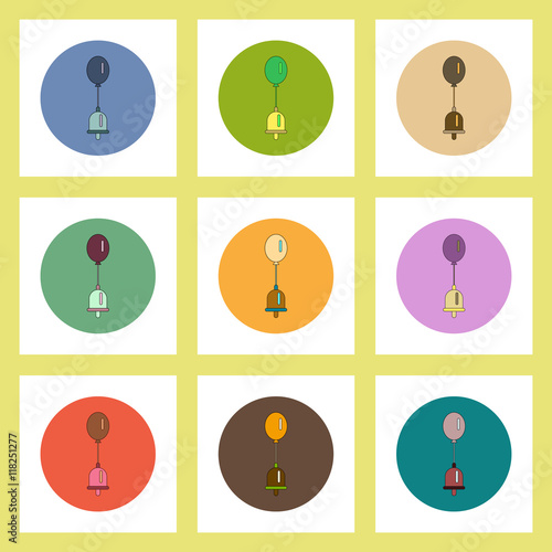 flat icons set of back to school concept on colorful circles bell and balloon