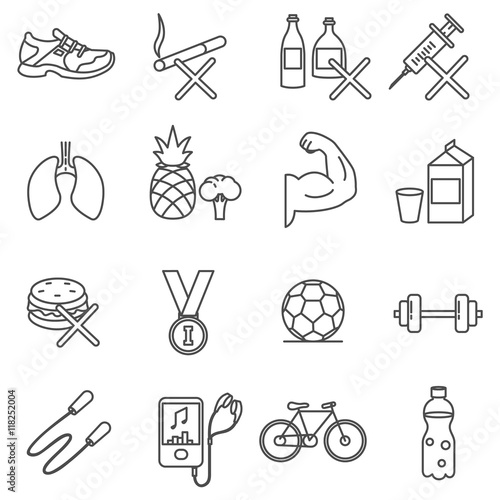 healthy lifestyle thin line icons set. Active lifestyle icon collection thin line style. sport,fitness healthy icons on a white background