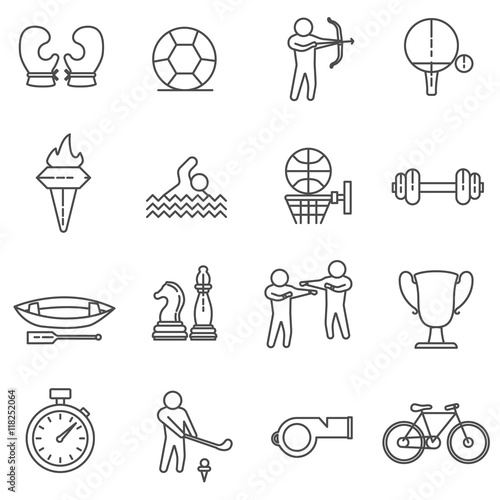 sport thin line icons set