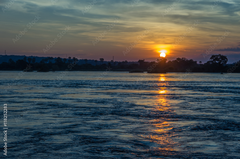 Beautiful Sunset over the Zambezi River, Zambia, The Zambezi is the fourth longest river in Africa