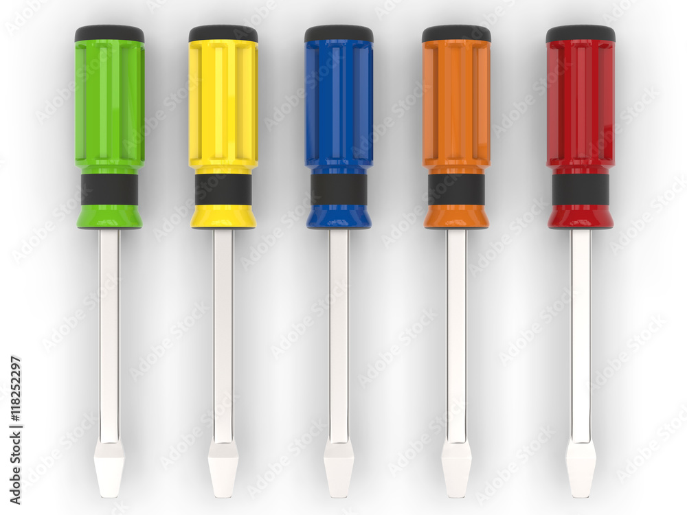 3d rendering colorful screw drivers 3d rendering colorful screw drivers