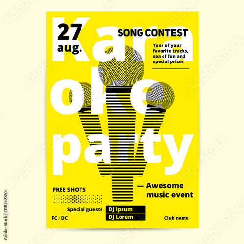 Karaoke party flyer or poster template design. Vector music event