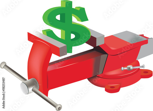 simbolo del dollaro stretto nella morsa