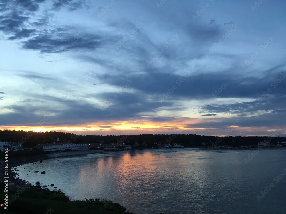 sunset sky over Maine ocean