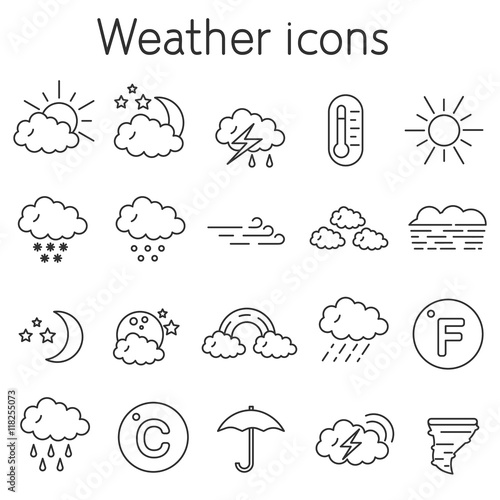 weather icons set. collection of weather conditions. thin line design