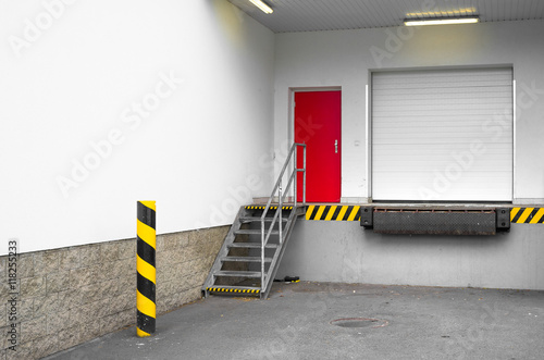 Loading dock for loading and unloading of goods, merchandise, item, article and commodity from truck and lorry to storehouse and warehouse. Part of industrial or commercial building
