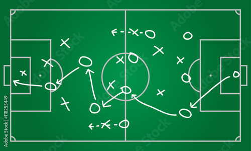 Soccer or football plan template. Realistic blackboard drawing game strategy. Vector illustration.
