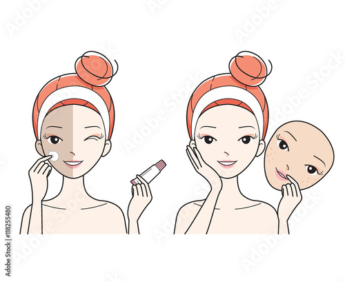 Young Woman Care Face, Bad To Good Colour Face Skin, Facial, Treatment, Beauty, Cosmetic, Makeup, Healthy, Lifestyle