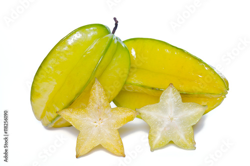 Star apple fruit with half cross section isolated on white