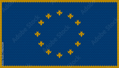 Design of knitted badge of European Union - EU - flag of knitwear fabric pattern. Vector illusration about patriotic symbols.