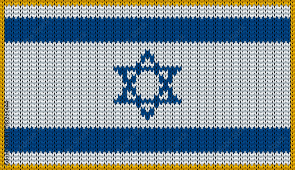 Design of knitted badge of Izrael - IL, IZR - flag. National Izraeli flag of knitwear fabric pattern. Vector illusration about national patriotic symbols. Design of knitted badge of Izrael - IL, IZR - flag. National Izraeli flag of knitwear fabric pattern. Vector illusration about national patriotic symbols.
