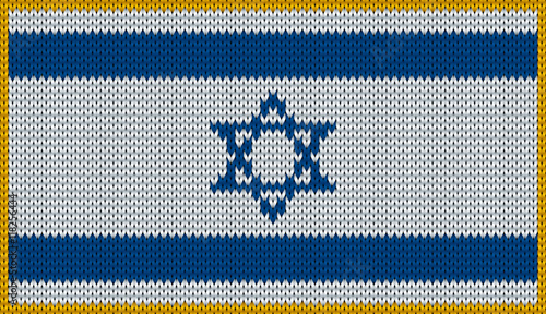Design of knitted badge of Izrael - IL, IZR - flag. National Izraeli flag of knitwear fabric pattern. Vector illusration about national patriotic symbols.