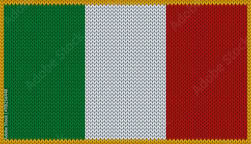 Design of knitted badge of Italy - IT, ITA - flag. National Italian flag of knitwear fabric pattern. Vector illusration about national patriotic symbols.