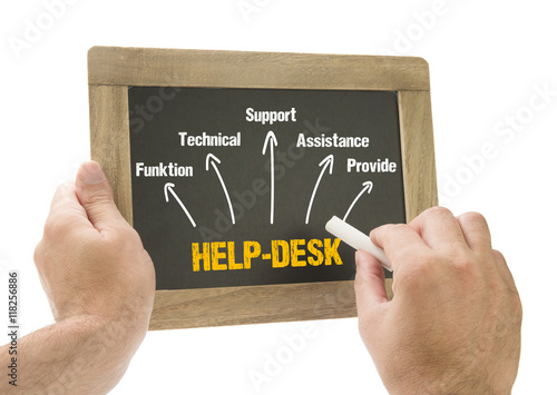 Hand writing Help-Desk concept on chalkboard