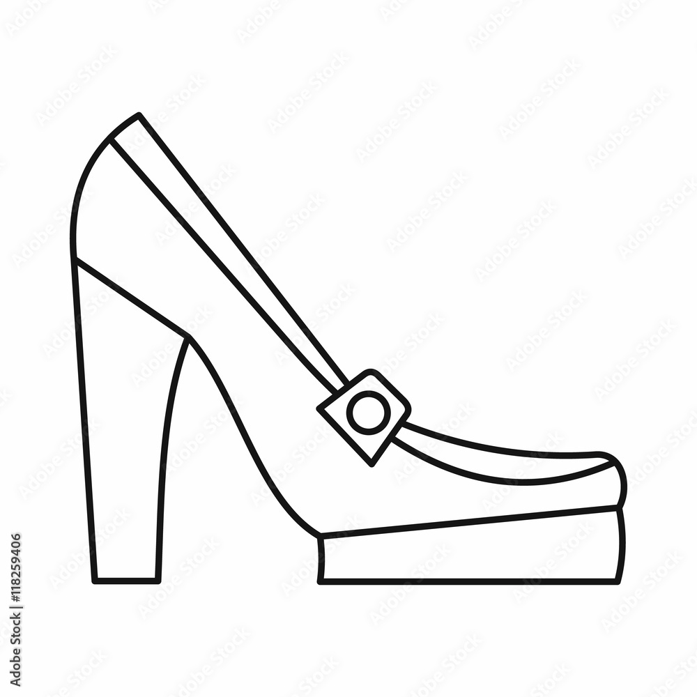 Women shoes on platform icon in outline style isolated on white background. Wear symbol vector illustration Women shoes on platform icon in outline style isolated on white background. Wear symbol vector illustration