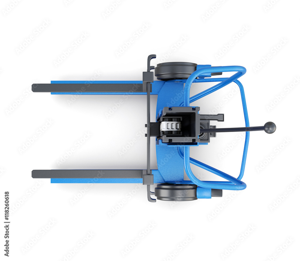 Forklift top view isolated on white background. 3d rendering Stock