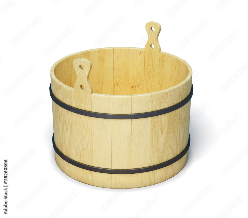 Wooden bucket isolated on white background. 3d render image Wooden bucket isolated on white background. 3d render image