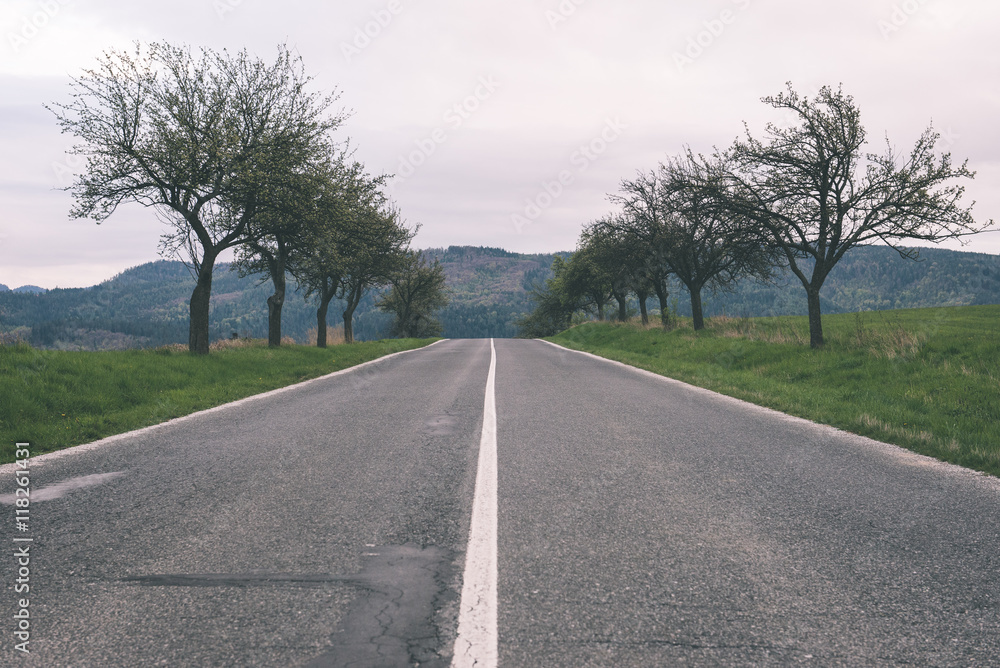 simple country road in summer - vintage film effect