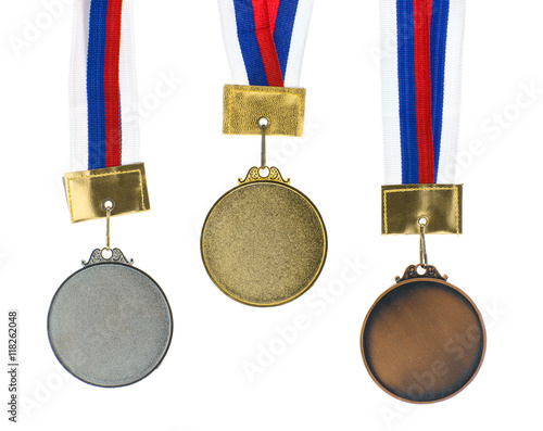 set of sports medals on a white background