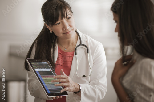 Doctor showing digital tablet to patient