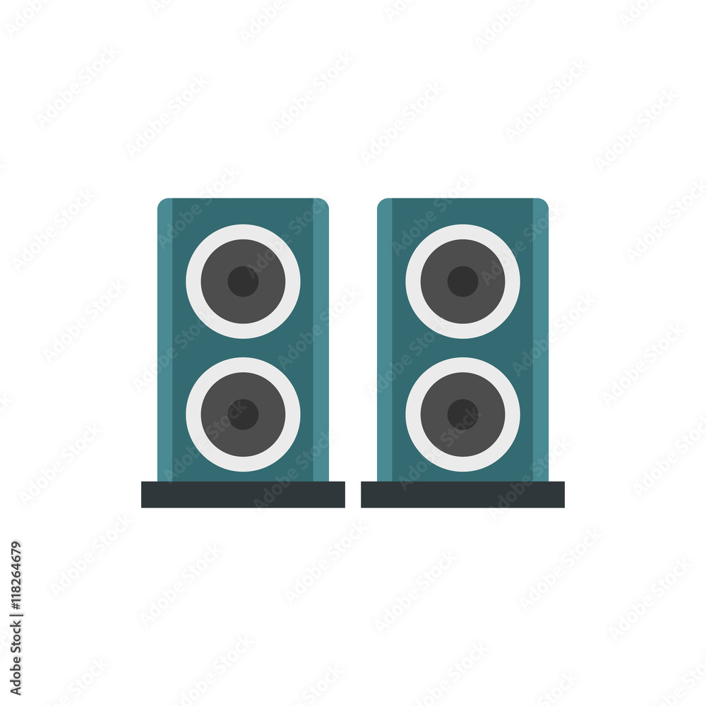 Fototapeta premium Two audio speakers icon in flat style on a white background