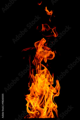Fire flame isolated on black isolated background - Beautiful yel © lukyeee_nuttawut