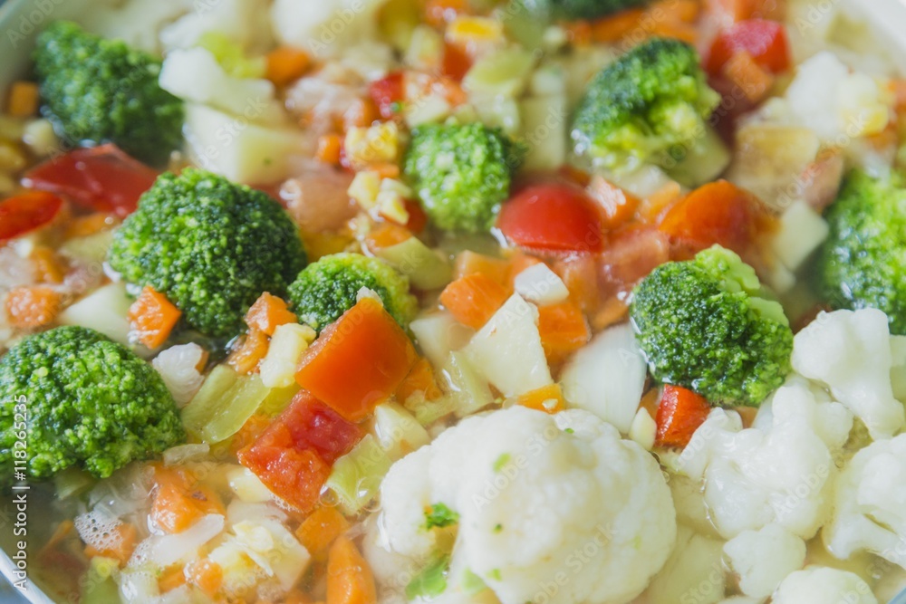 Healthy vegetable stew with selective focus, kitchen Healthy vegetable stew with selective focus, kitchen
