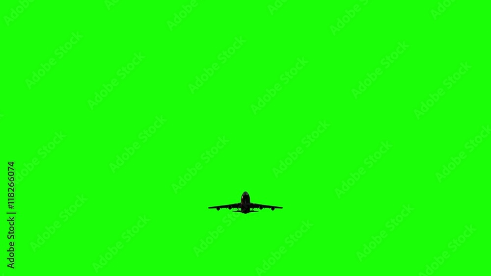 Plane silhouette landing, green screen with alpha matte at second half of footage Plane silhouette landing, green screen with alpha matte at second half of footage