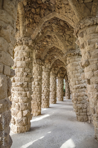 Colonnade of park Guell in Barcelona