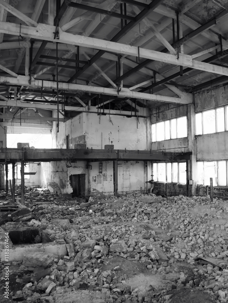 Inside destroyed factory