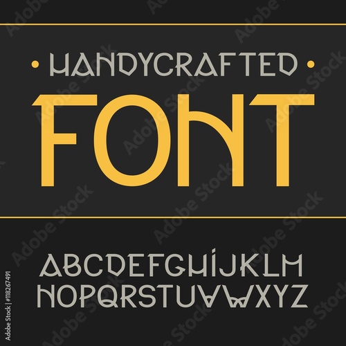 Vector label font, modern style. yellow alphabet on black background