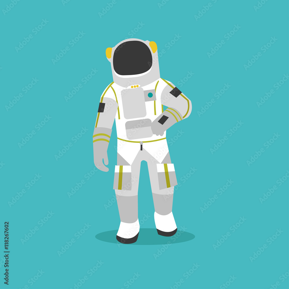 Vector illustration of astronaut in outer space. Man in spacesuit and helmet flat style design
