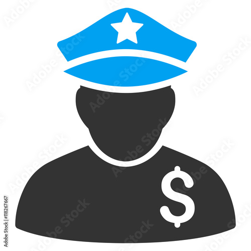 Financial Policeman icon. Vector style is bicolor flat iconic symbol with rounded angles, blue and gray colors, white background.