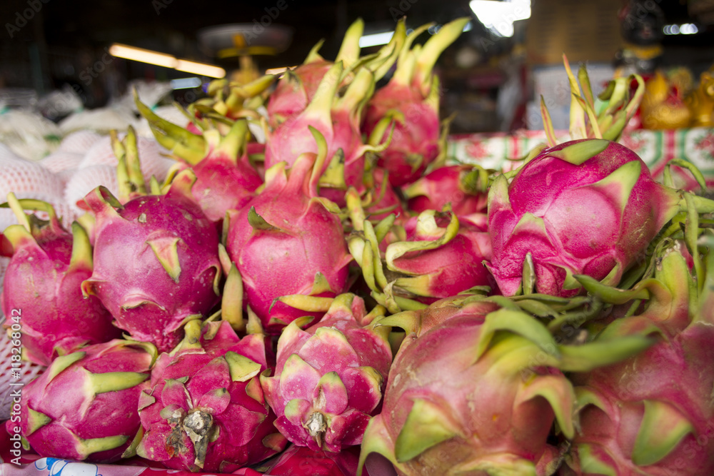 fresh raw dragon fruit heap on open market fresh raw dragon fruit heap on open market