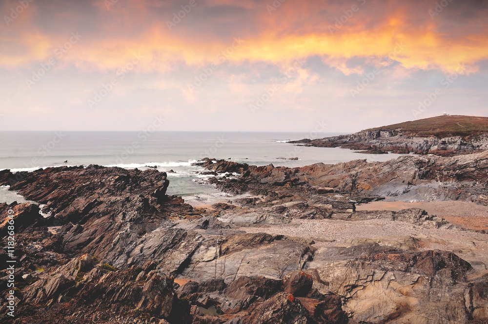 Atlantic ocean around a small town Newquay in UK . Cornwall .