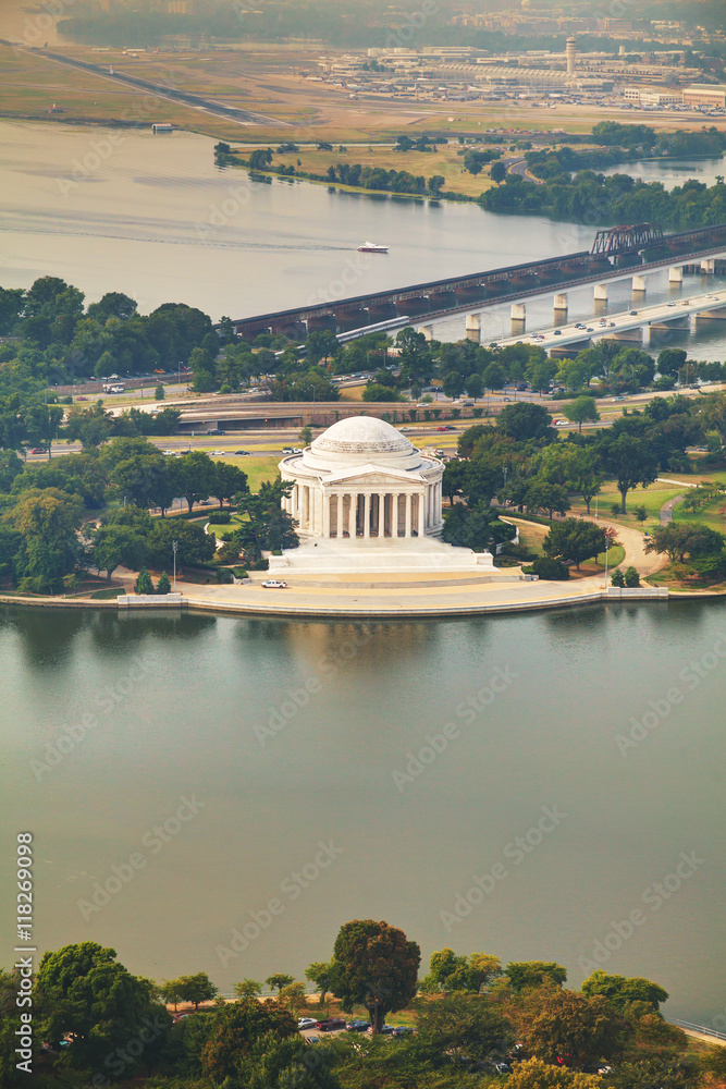 Thomas Jefferson Memorial aerial view in Washington, DC