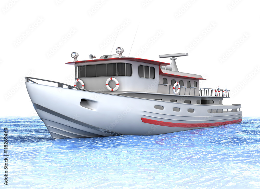 Small ship, the fishing vessel. 3d illustration.