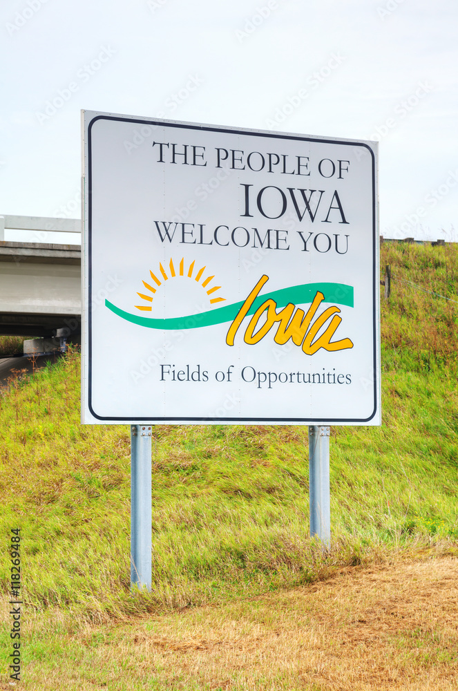 The People of Iowa Welcome You sign