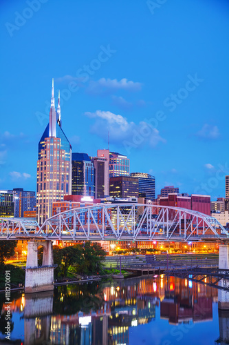 Downtown Nashville cityscape at night