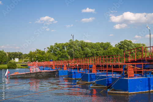 floating bridge on the Moskva river on sunny day