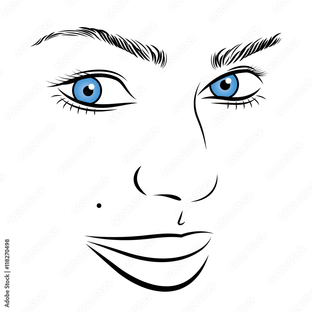 Vector girl face outline with blue eyes Vector girl face outline with blue eyes