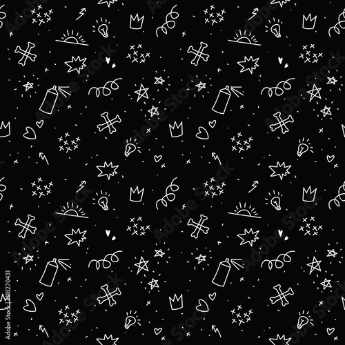 Sketchy punk images. Seamless vector pattern. Teenager theeme. Doodle