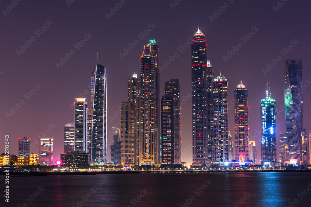Night cityscape of Dubai city, UAE Night cityscape of Dubai city, UAE