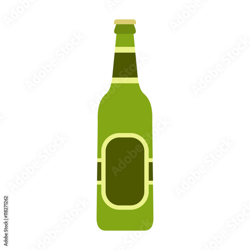 Glass beer green bottle icon in flat style isolated on white background