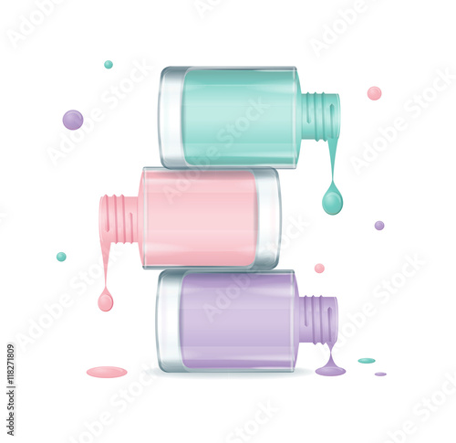 Colorful Nail Polish Set Dripping. Vector