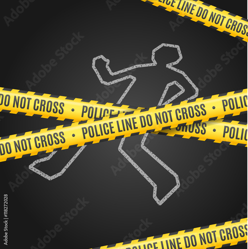 Police Line with a Chalk Outline of the Body. Vector