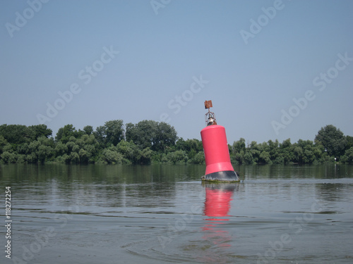 Light red beacon, bui, buoy in the Danube River