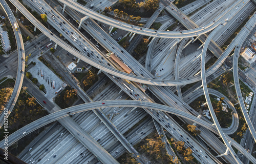 Aerial view of highway interchange in cityscape photo