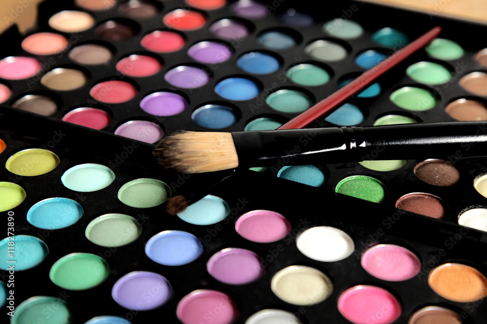 Colorful eye shadows palette with professional makeup brush Colorful eye shadows palette with professional makeup brush